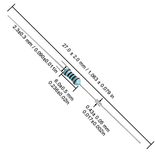 1KΩ ±1% Metal Film Resistor 1/4W (0.25W) Through-Hole