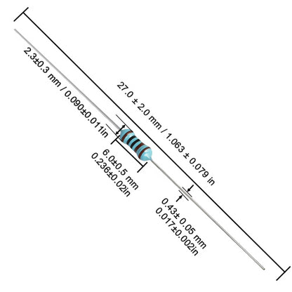 1KΩ ±1% Metal Film Resistor 1/4W (0.25W) Through-Hole