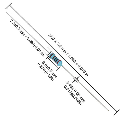 2KΩ ±1% Metal Film Resistor 1/4W (0.25W) Through-Hole