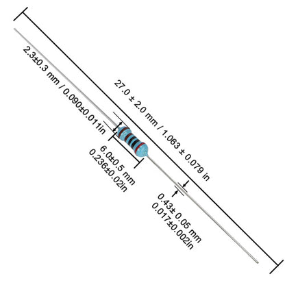 2KΩ ±1% Metal Film Resistor 1/4W (0.25W) Through-Hole