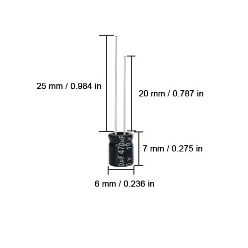 470µF 10V ±20% Aluminum Electrolytic Capacitor | Through-Hole 6×7mm