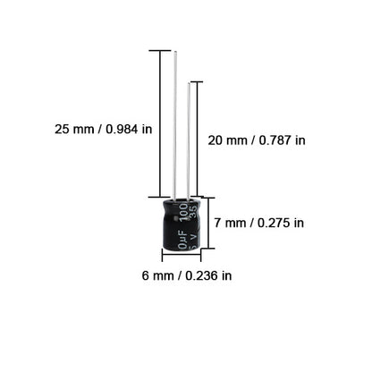 100µF 35V ±20% Aluminum Electrolytic Capacitor | Through-Hole 6×7mm